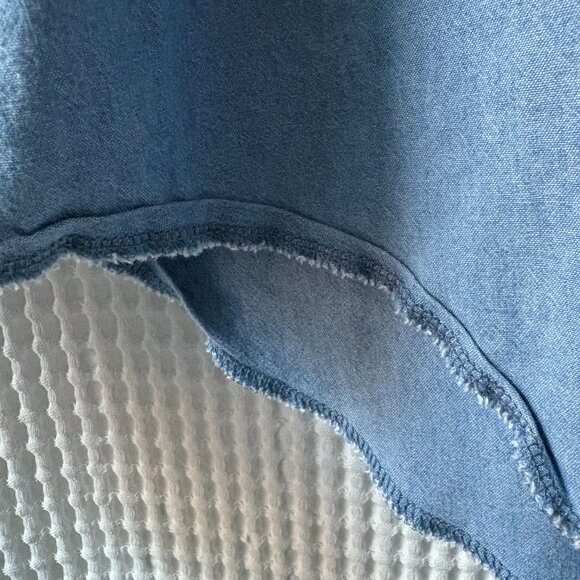 Wrangler chambray cowboy western-style pearl snap raw hem shirt men's 16.5 x 36 - Picture 5 of 6